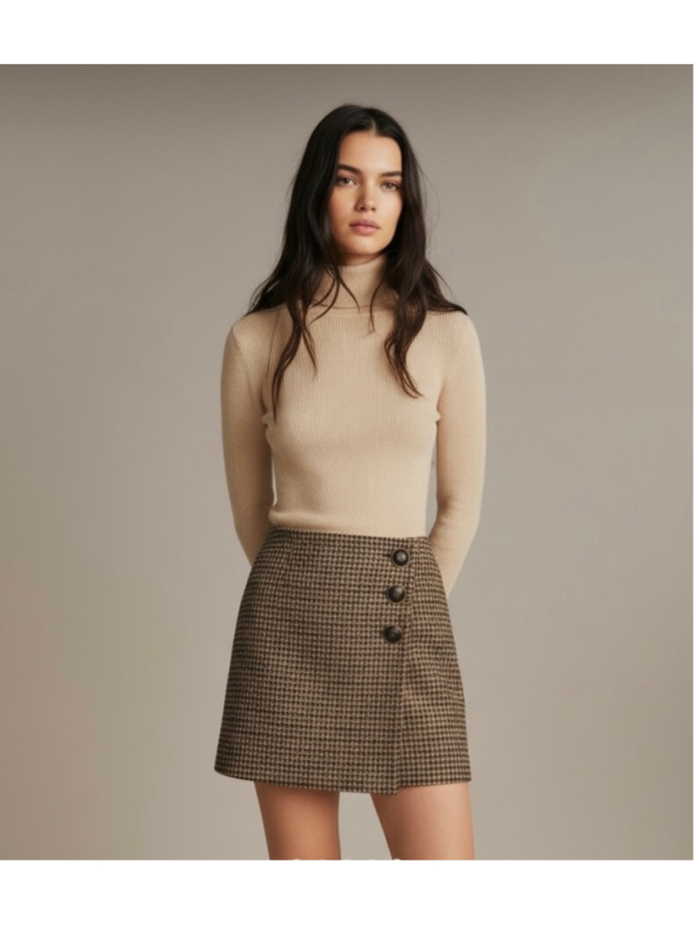 NEW Sézane Mini Skirt Brown Beige
 Houndstooth Wool Blend Sz 34 | 2